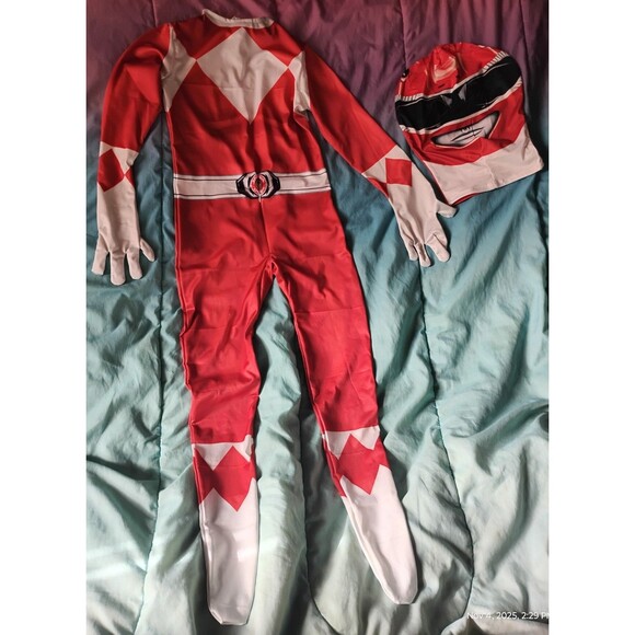 Child Kids Red & White Power Ranger Dress Up With Gloves Costume size 7/8...(B1) - Picture 1 of 2